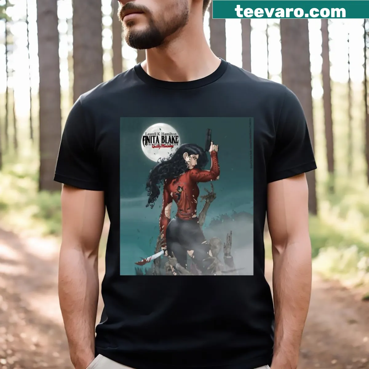 Anita Blake vampire hunter illustration on a T-shirt — on a men's t-shirt