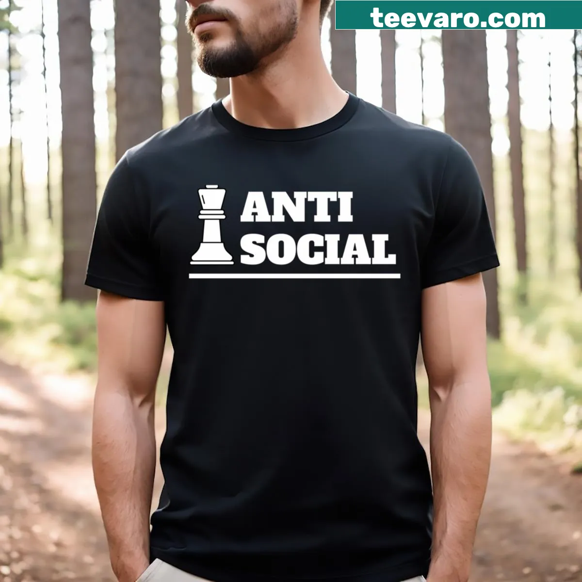 Text-based Anti Social graphic on a T-shirt — on a men's t-shirt