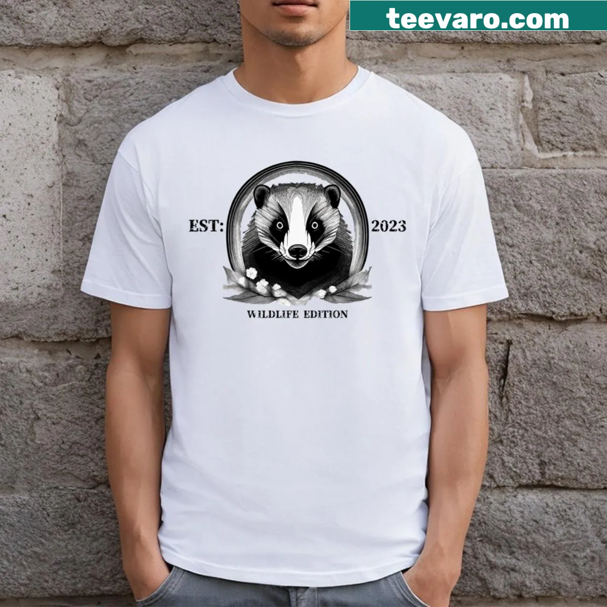 Bold badger illustration graphic on an essential t-shirt — on a men's t-shirt
