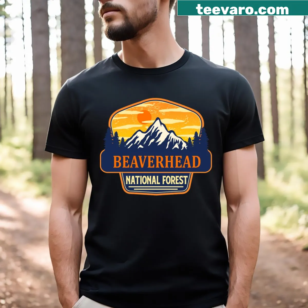 Nature-themed Beaverhead National Forest t-shirt — on a men's t-shirt