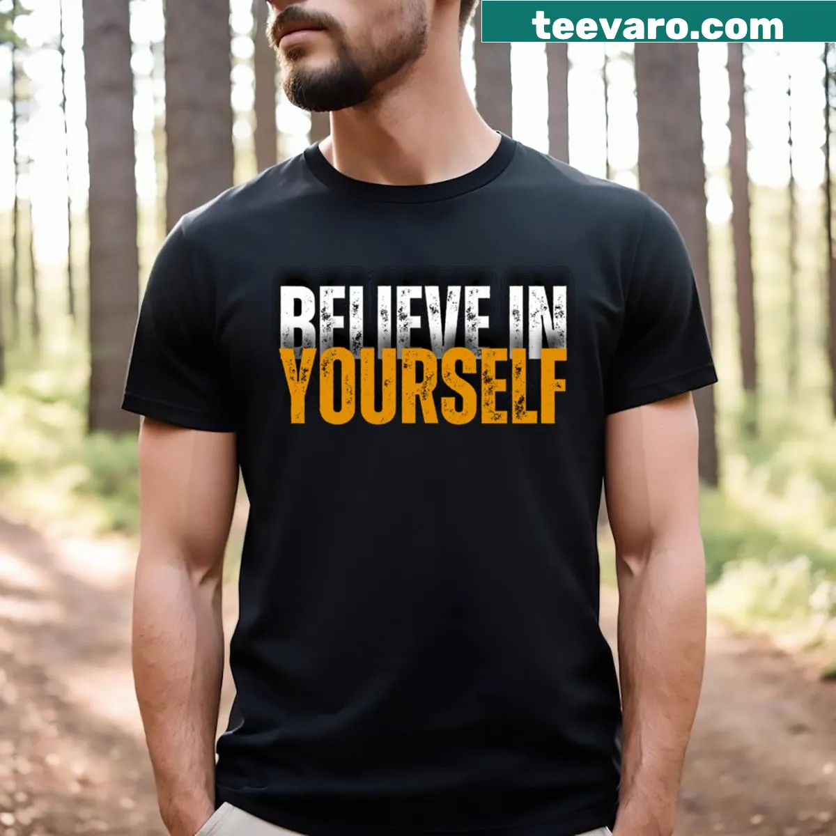 T-shirt featuring 'Believe In Yourself' graphic by Ronnie Design — on a men's t-shirt