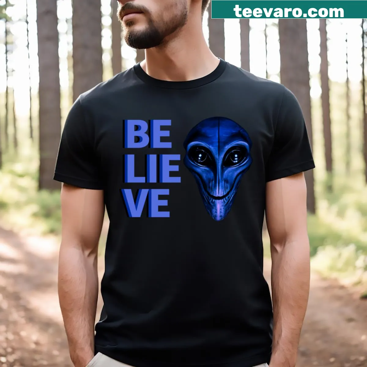 Cartoon UFO with a face design on a T-shirt — on a men's t-shirt