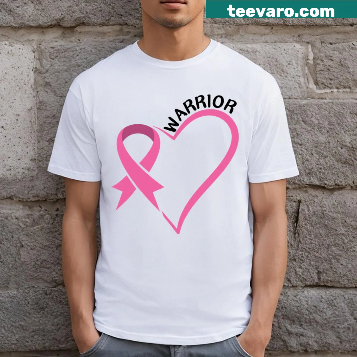 Fitted scoop t-shirt featuring a silhouette of a warrior for cancer awareness — on a men's t-shirt