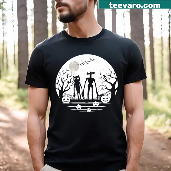 Cartoon Halloween tee for kids featuring Cartoon Cat and Siren Head