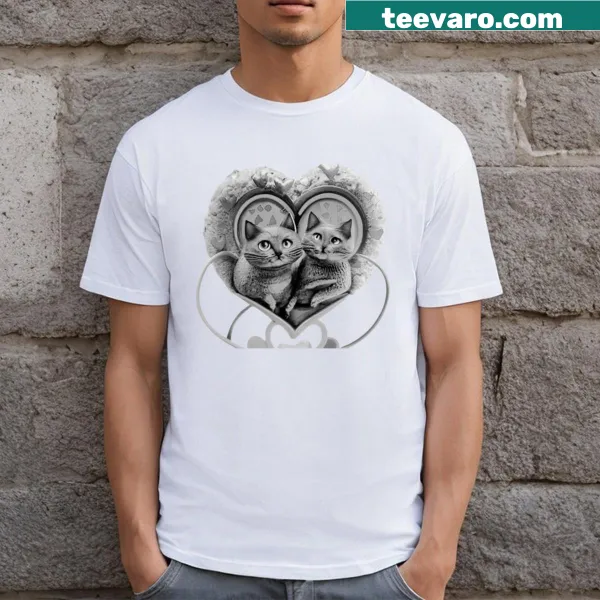 T-shirt with cute illustrations of cats in love stickers