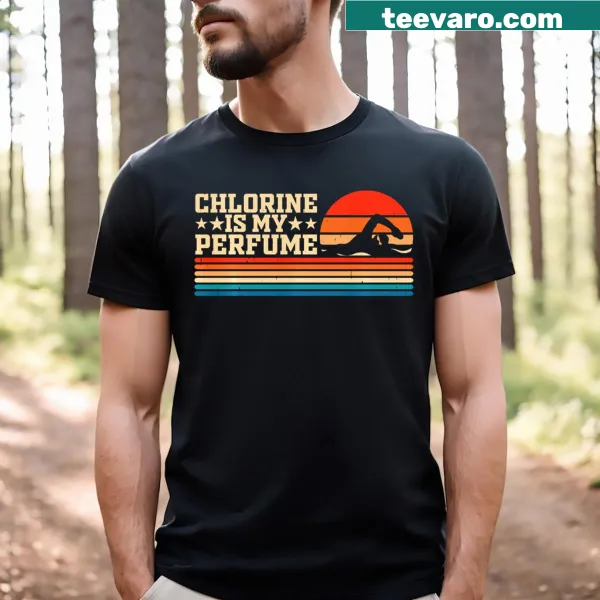 Funny swim-themed t-shirt with chlorine fragrance text