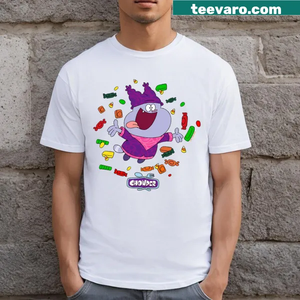 Cartoon Halloween themed t-shirt with candy explosion graphic