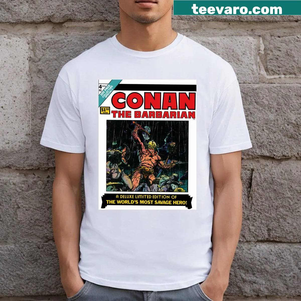 Conan The Barbarian T-shirt with a powerful illustration — on a men's t-shirt