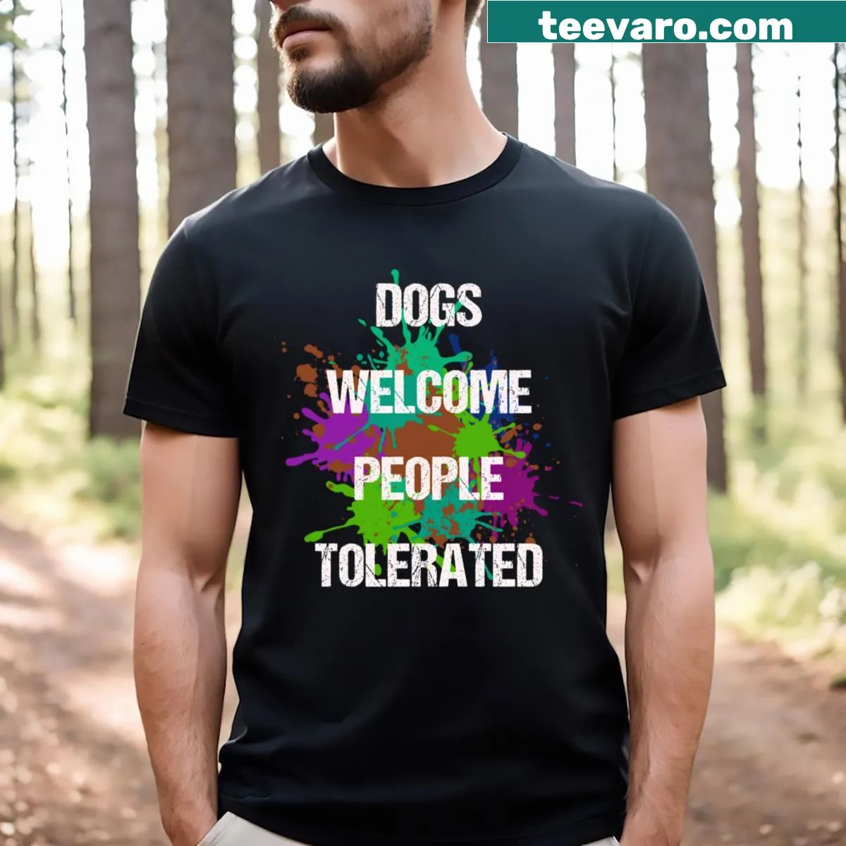 Funny T-shirt with the phrase 'Dogs Welcome People' for dog lovers — on a men's t-shirt