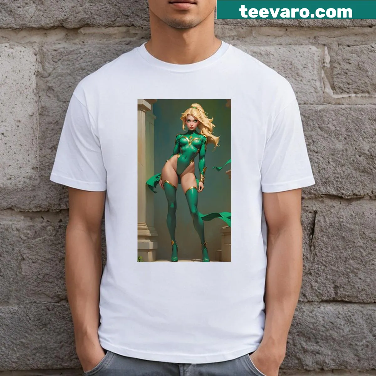 T-shirt with illustration of a forest house surrounded by trees — on a men's t-shirt