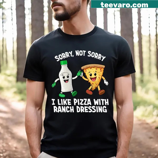 Cartoon Pizza with ranch dressing graphic on a funny T-shirt