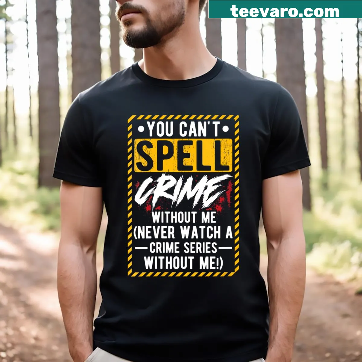 V-neck t-shirt with a humorous meme-themed graphic for mystery movie lovers — on a men's t-shirt