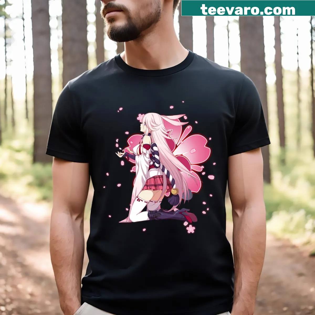 Genshin Impact themed t-shirt featuring iconic game characters. — on a men's t-shirt