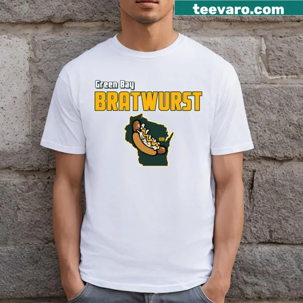 Wordmark T-shirt featuring the Green Bay bratwurst theme.