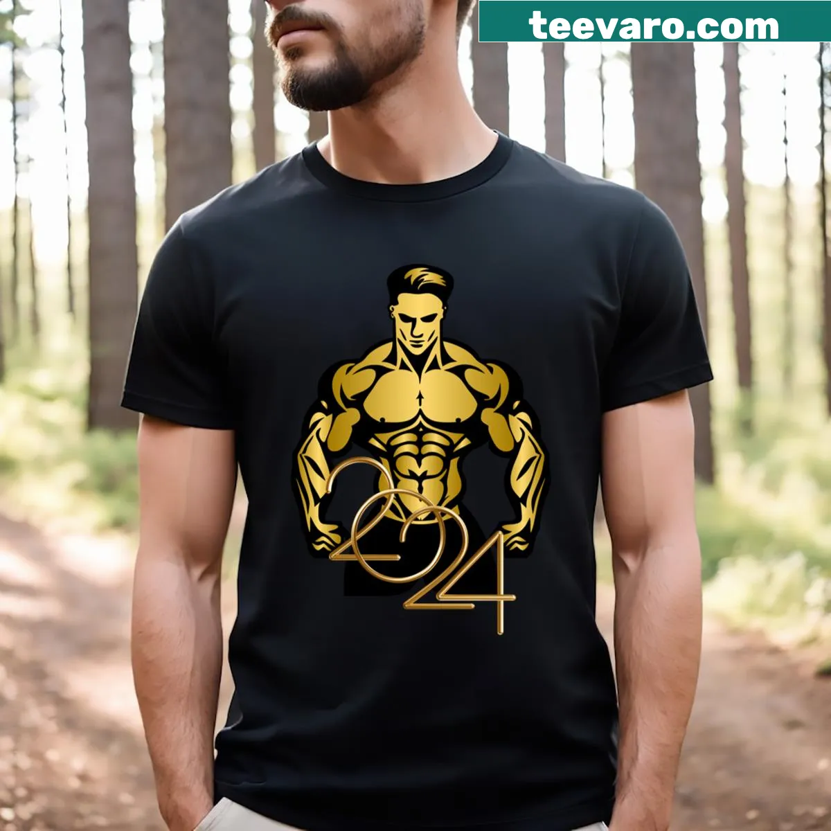 Motivational Gym Motivation 2024 t-shirt with inspiring phrase — on a men's t-shirt