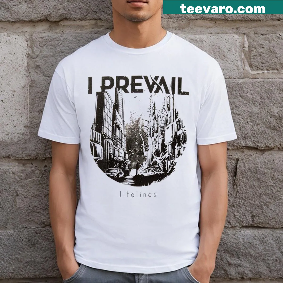 Essential T-shirt with I Prevail Lifelines text — on a men's t-shirt
