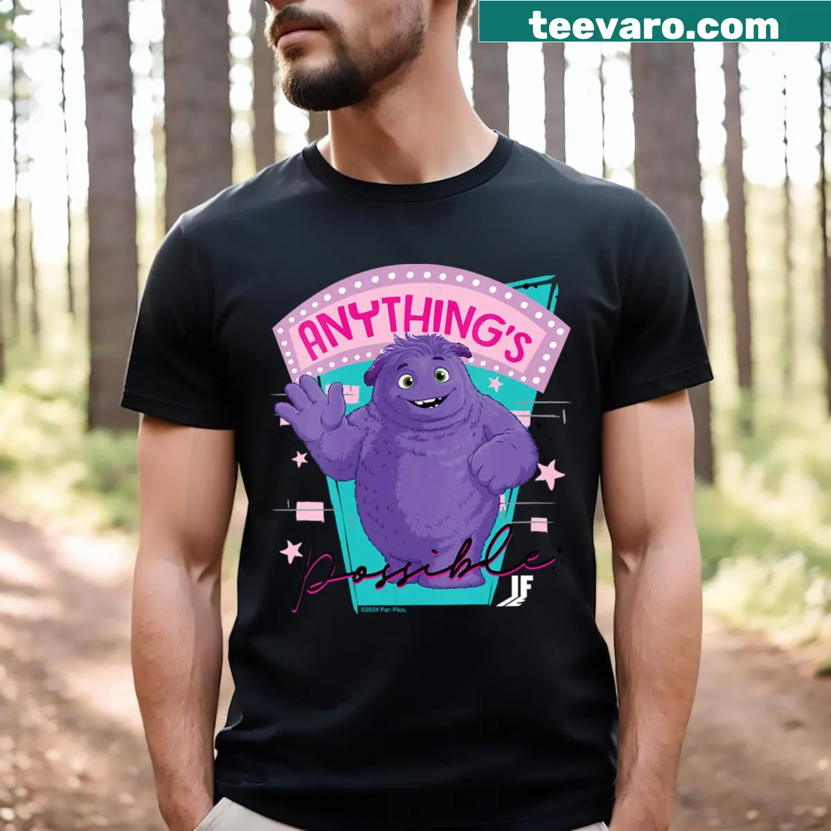 V-neck shirt with inspirational text about possibilities. — on a men's t-shirt