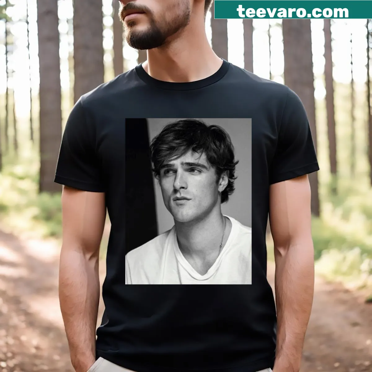 Graphic T-shirt featuring a bold poster of Jacob Elordi — on a men's t-shirt