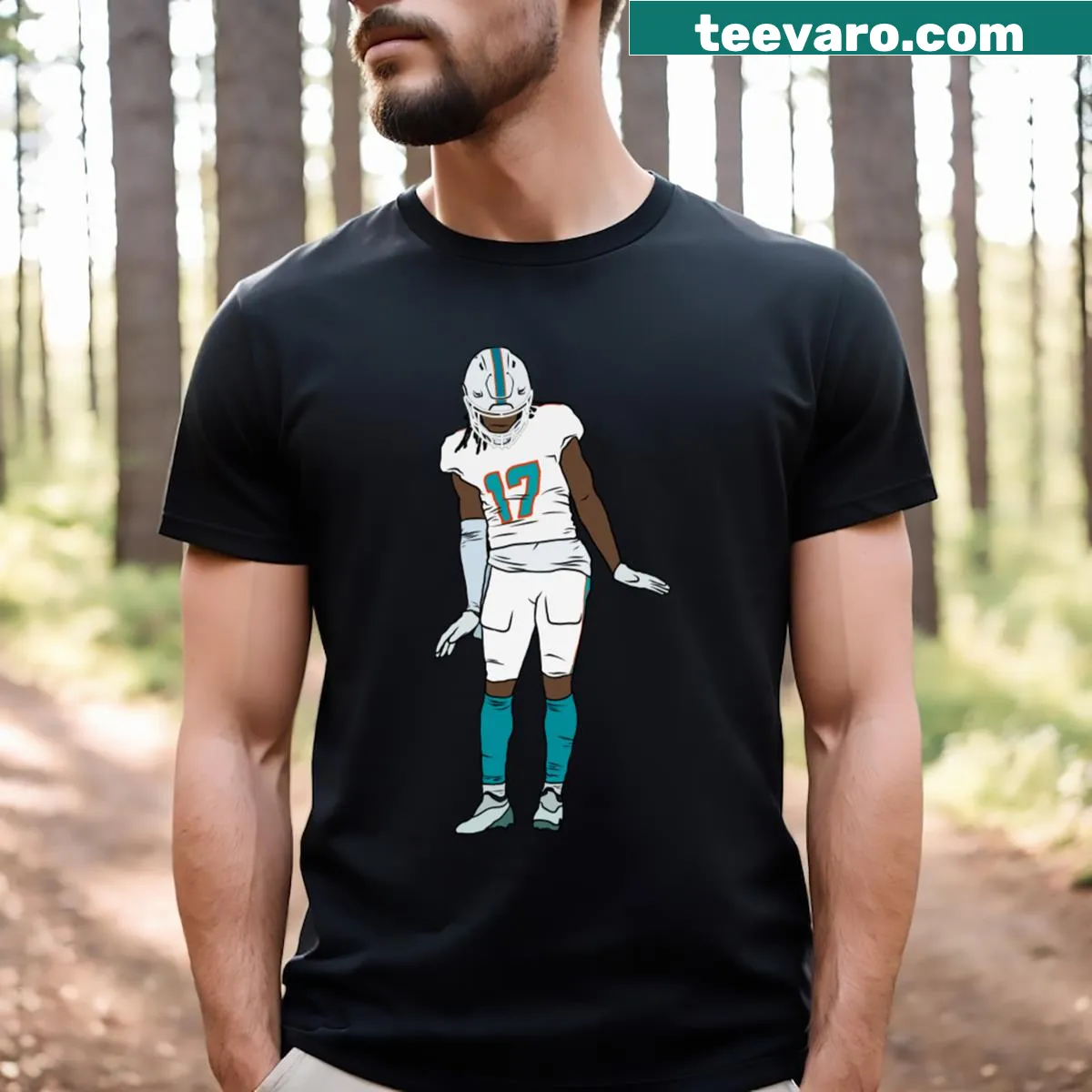 Illustration of Jaylen Waddle's celebration on a t-shirt — on a men's t-shirt