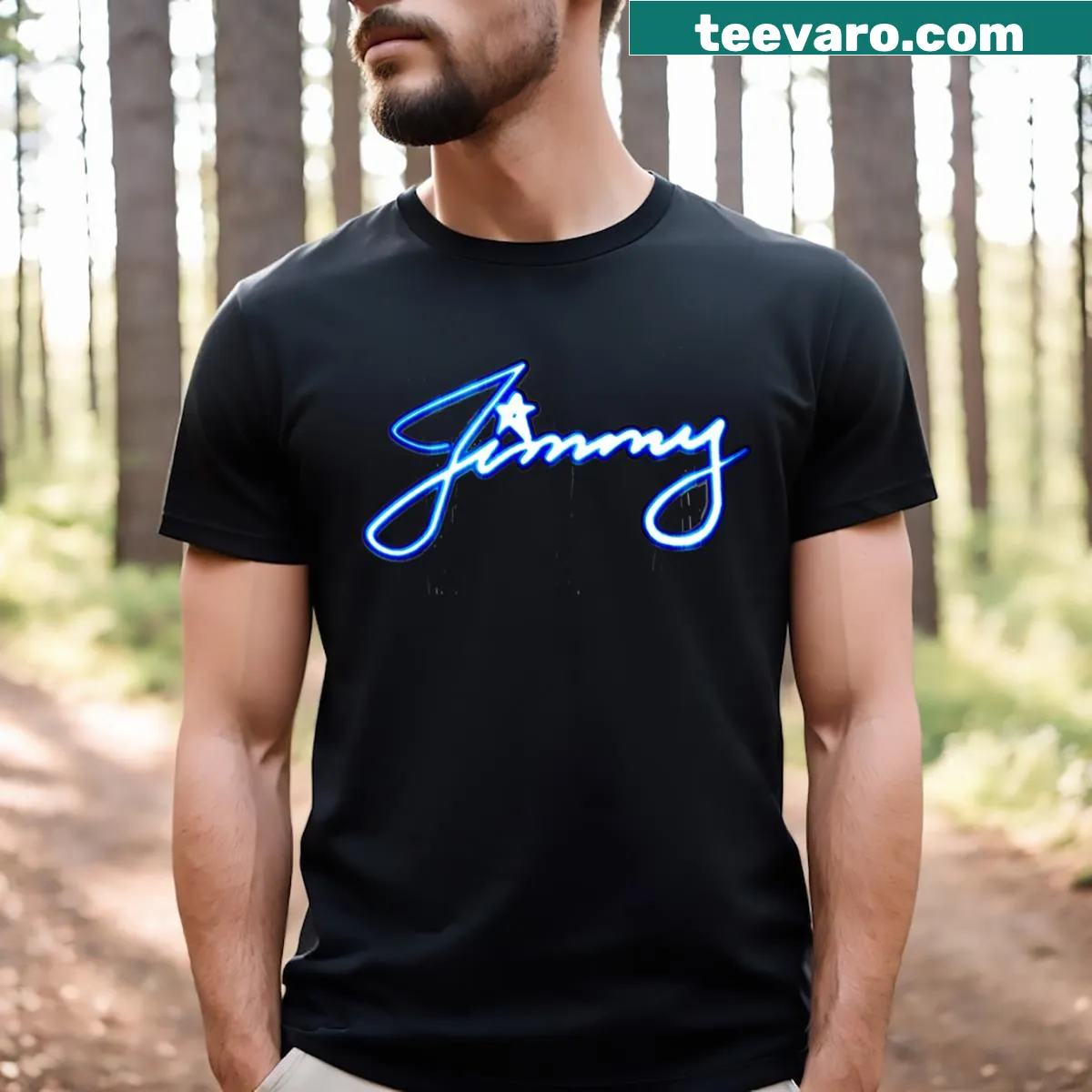 Neon graffiti style t-shirt featuring the name Jimmy — on a men's t-shirt