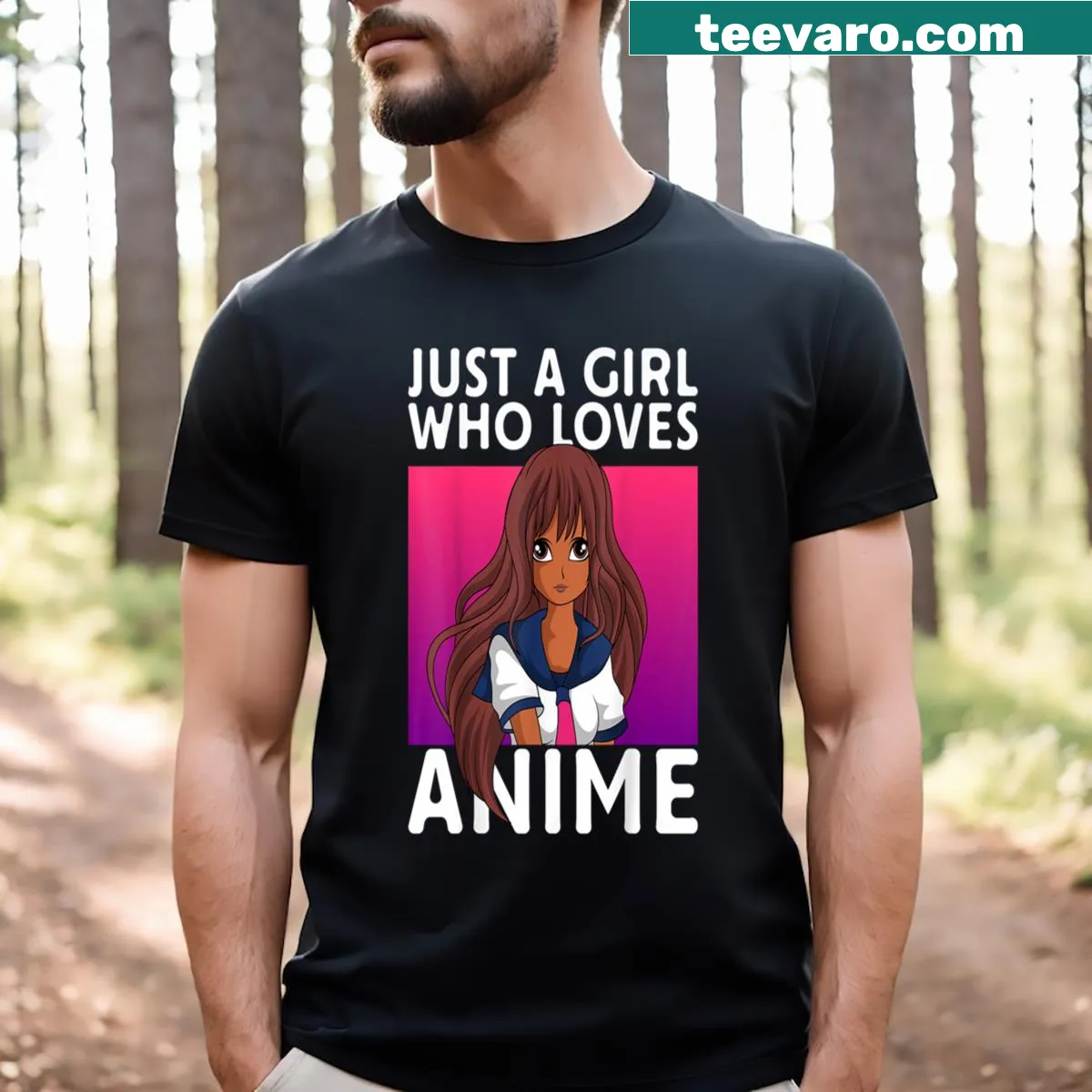 T-shirt featuring a black anime girl design for anime lovers — on a men's t-shirt