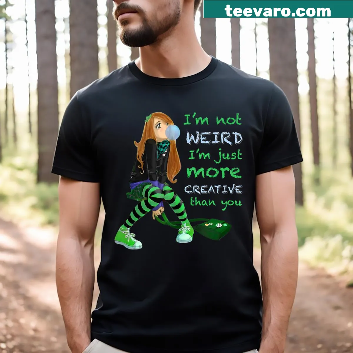 Kawaii anime girl design T-shirt with goth style — on a men's t-shirt