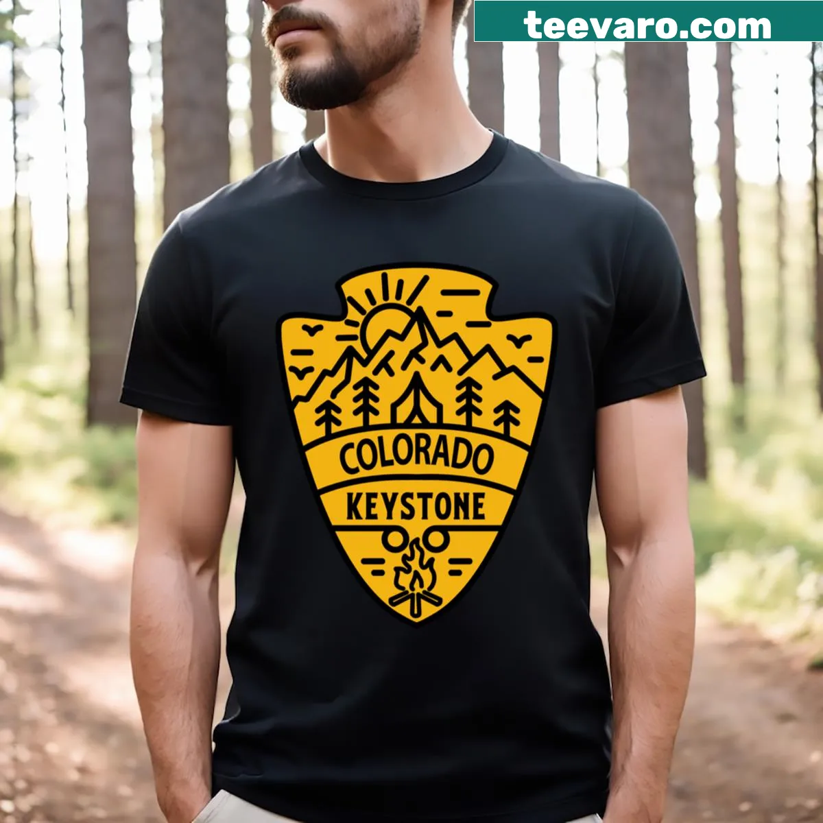 Keystone Colorado T-shirt with simple text showcasing the location — on a men's t-shirt