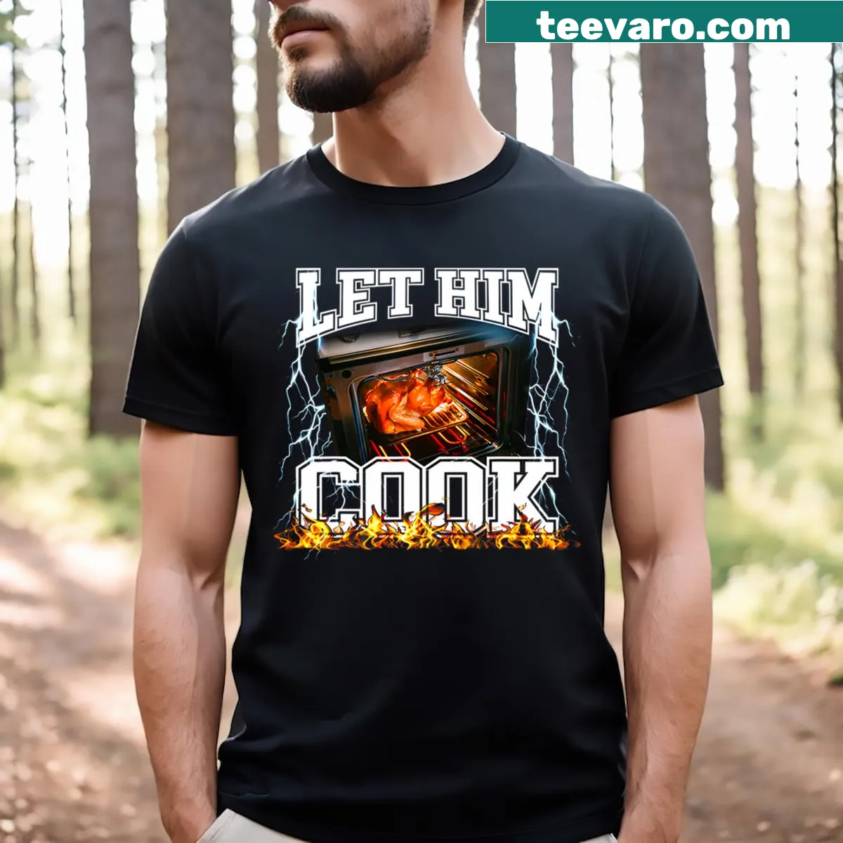 Funny Thanksgiving meme t-shirt with cooking illustration — on a men's t-shirt