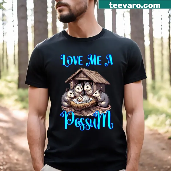 Illustrated t-shirt featuring cute opossums with a playful design