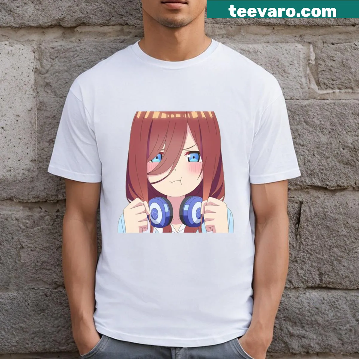 Miku Nakano pout T-shirt featuring the character from Quintessential Quintuplets — on a men's t-shirt