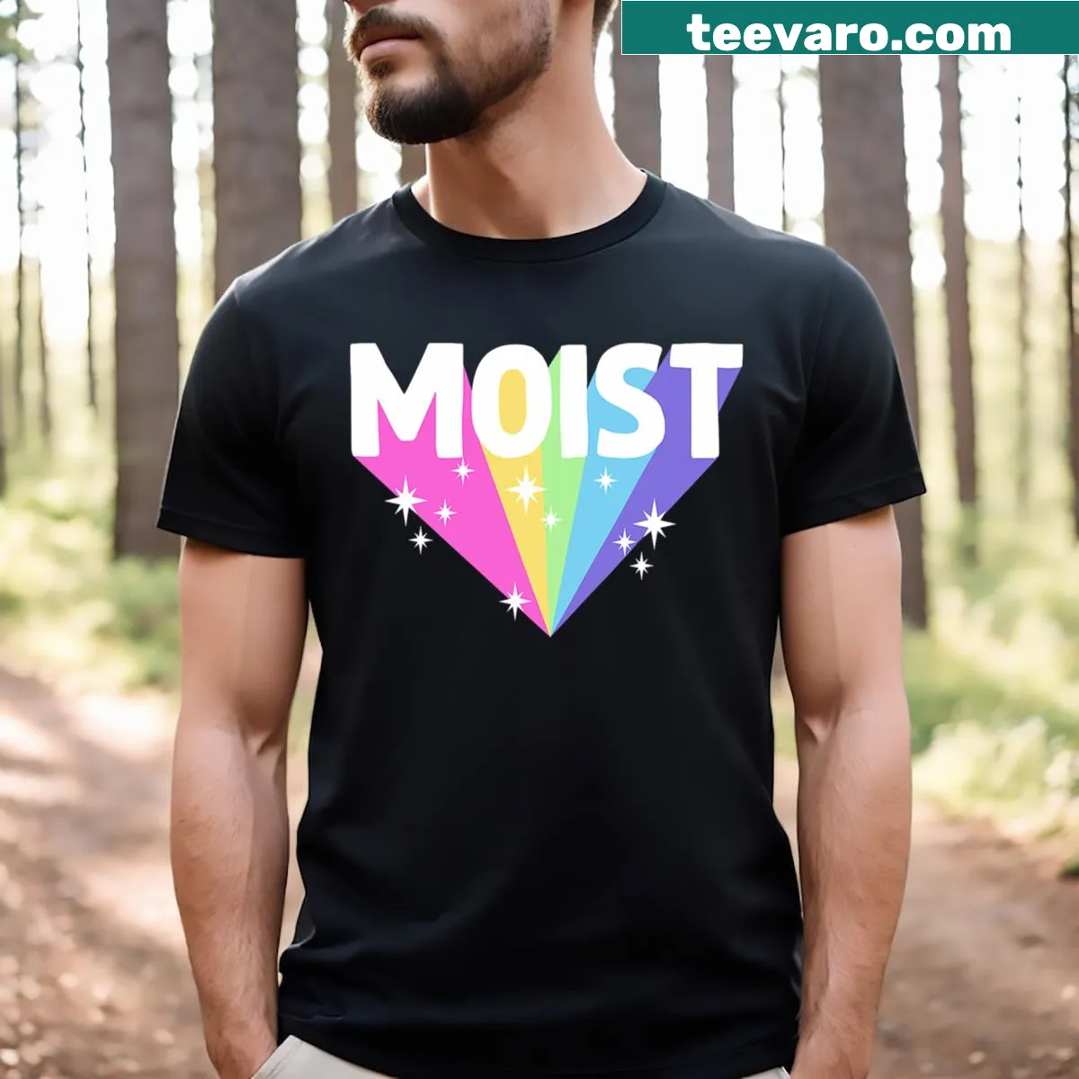 Funny design featuring the word 'moist' on a T-shirt — on a men's t-shirt