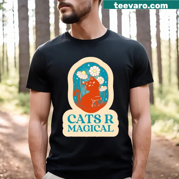 Illustration of a whimsical red cat on a T-shirt