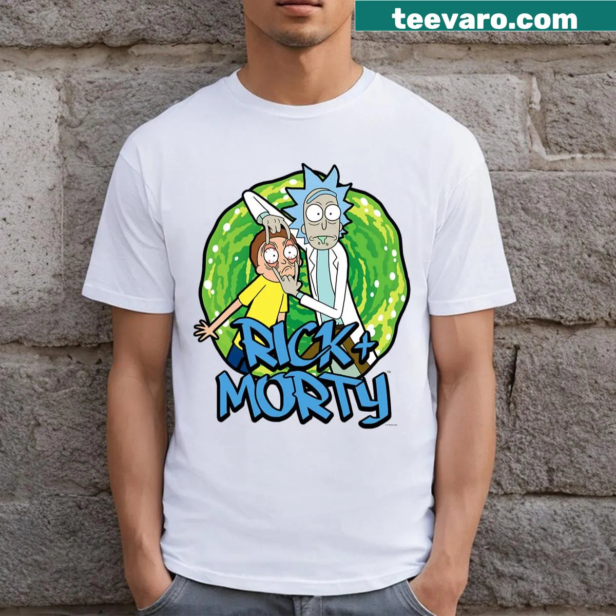 Rick and Morty portal graphic on a T-shirt — on a men's t-shirt