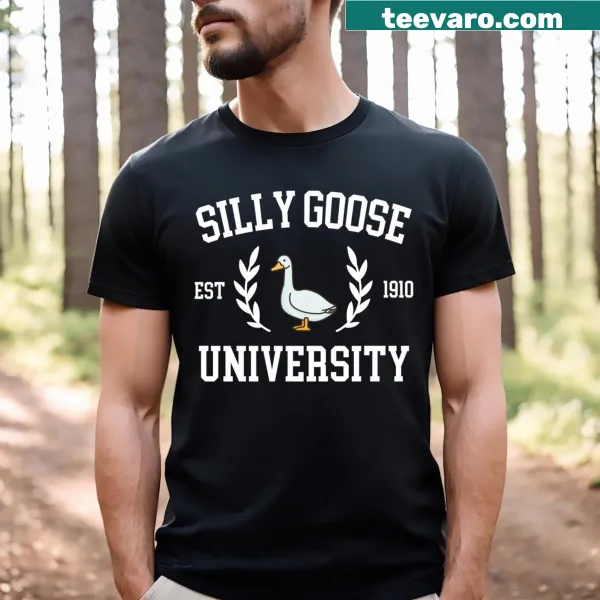 Funny cartoon goose design for Silly Goose University on T-shirt