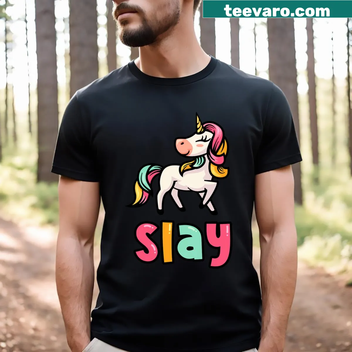 Cute cartoon unicorn and gaming elements on a girl's T-shirt — on a men's t-shirt