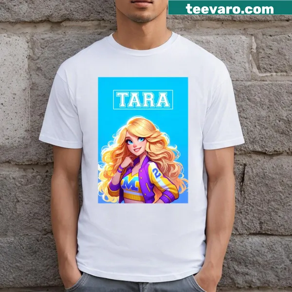 Cheerleader-themed t-shirt with Tara Strong reference