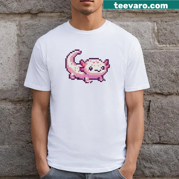 Cute T-shirt featuring an illustration of a tiny axolotl