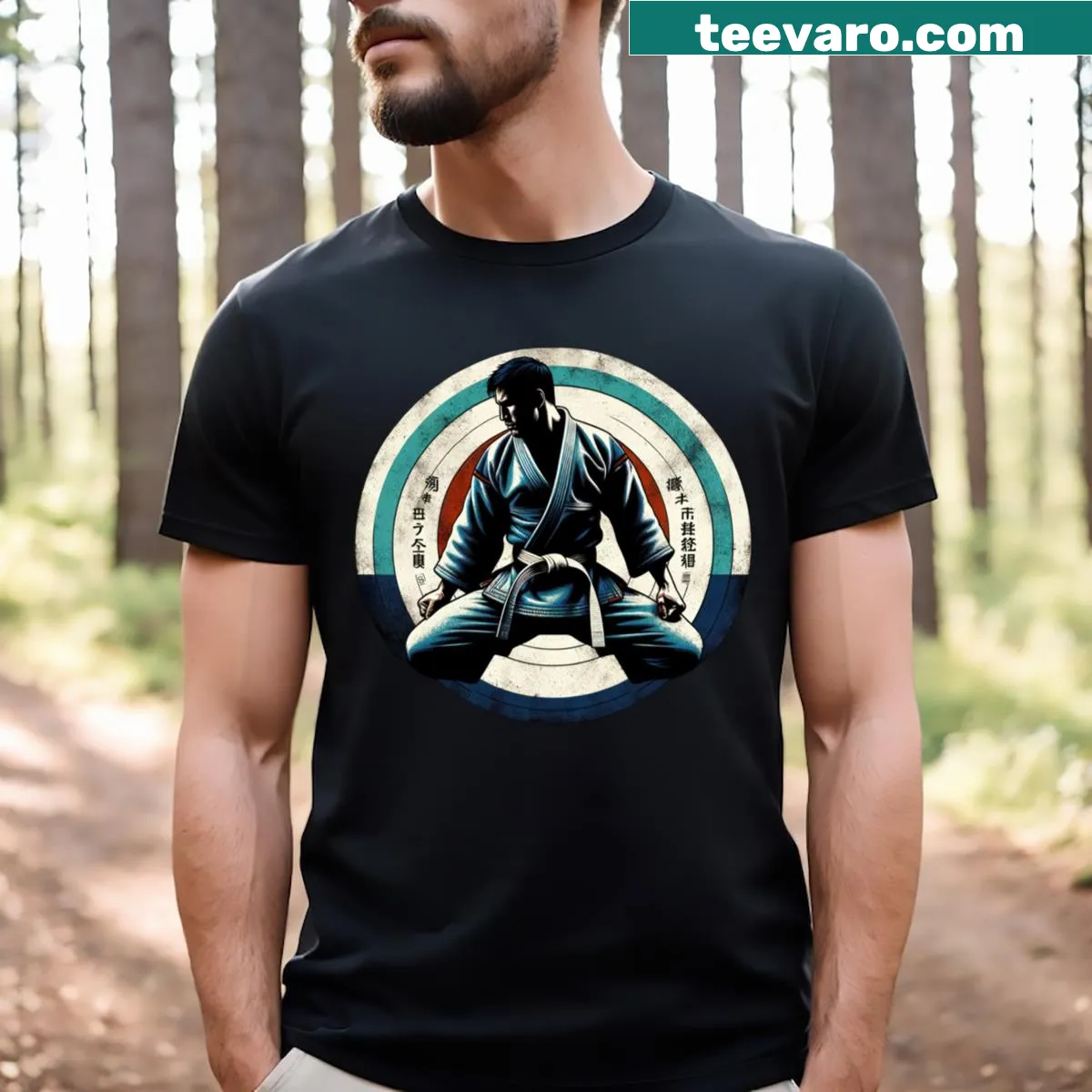 Vintage judo t-shirt showcasing strength-themed typography. — on a men's t-shirt