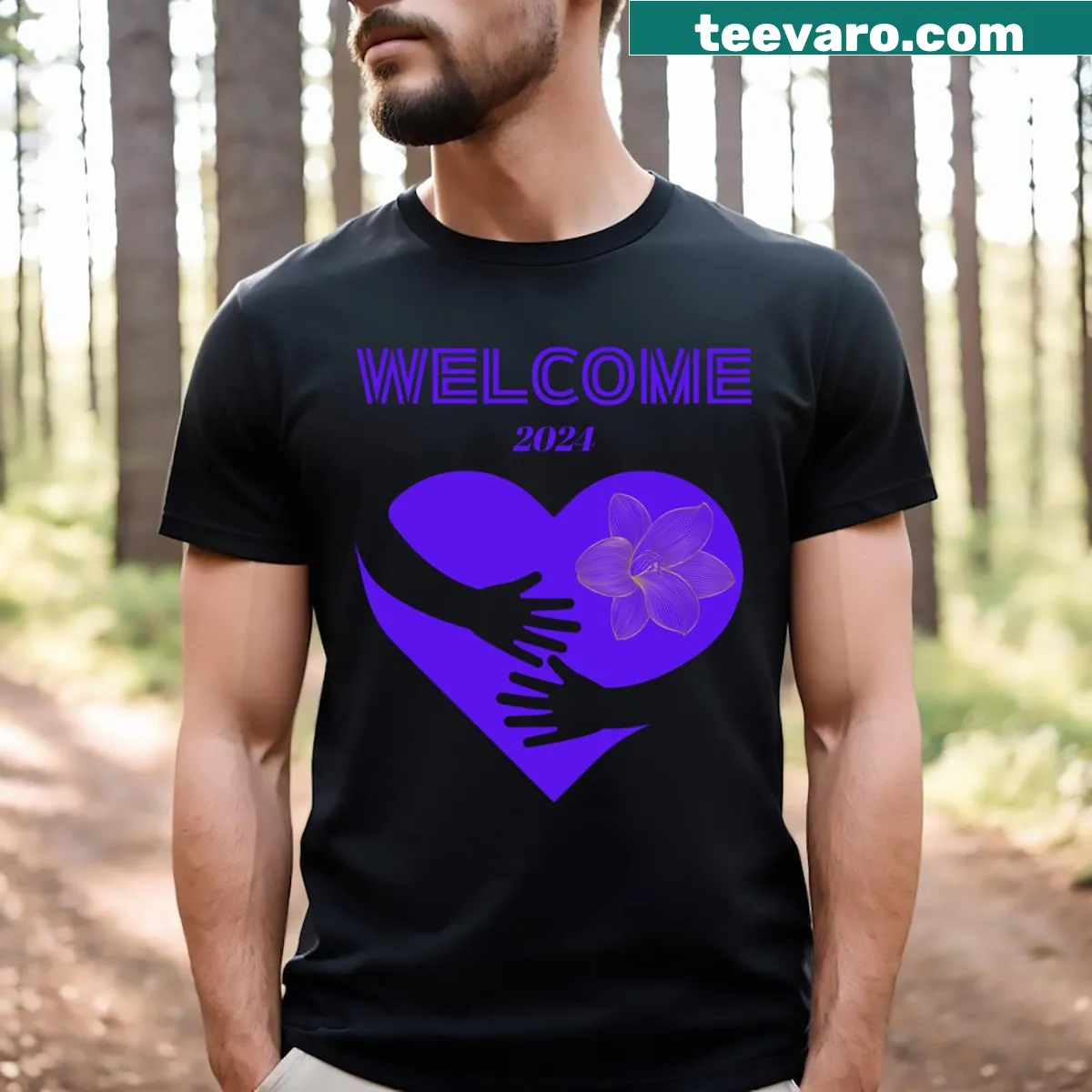 New Year t-shirt with 'Welcome 2024' text design — on a men's t-shirt