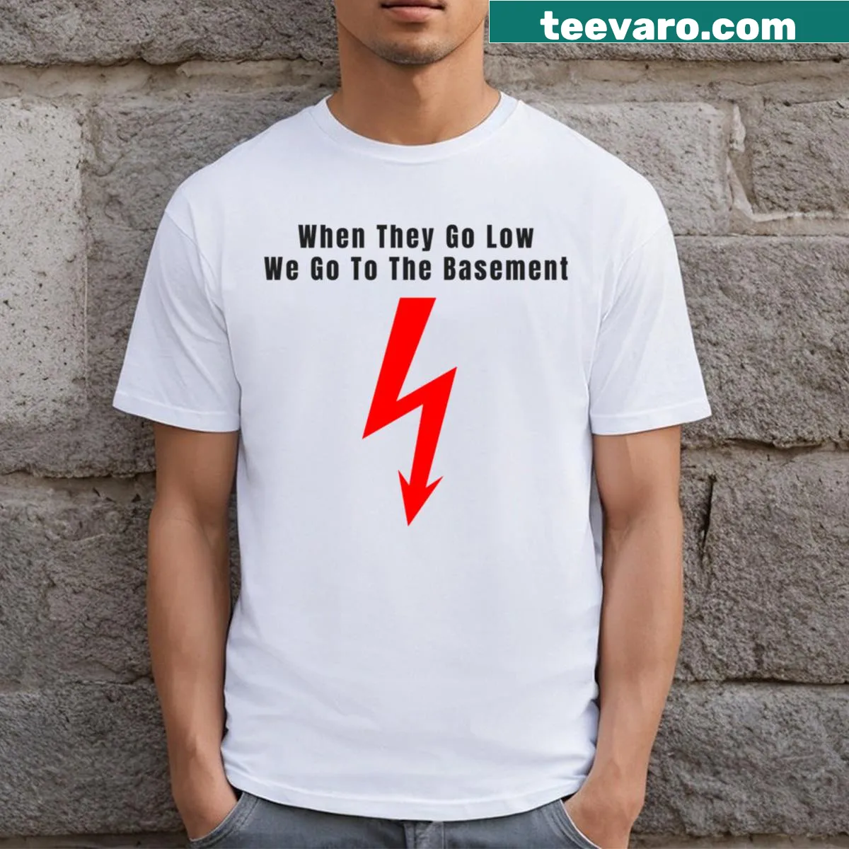 Cheeky phrase graphic on a red t-shirt — on a men's t-shirt