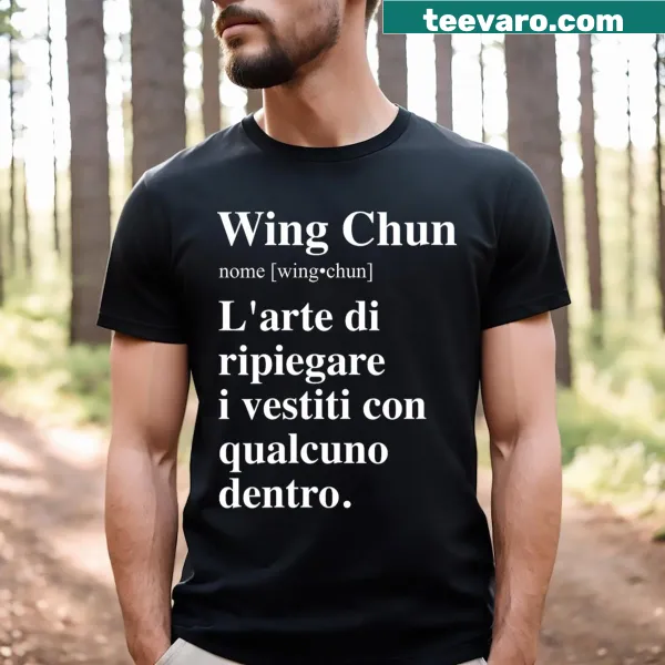 Humorous Wing Chun-themed T-shirt about folding clothes
