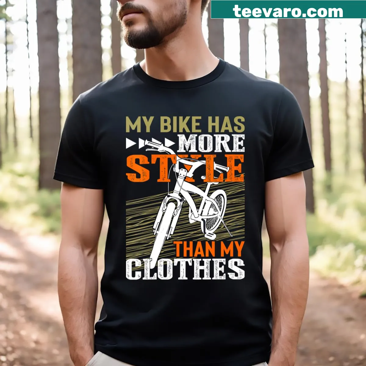 Playful women's t-shirt stating 'My Bike Has More Style Than My Clothes' — on a men's t-shirt