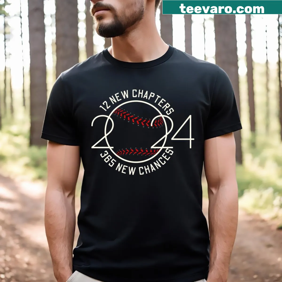Inspirational T-shirt with '12 New Chapters 365 New Chances 2024' text — on a men's t-shirt