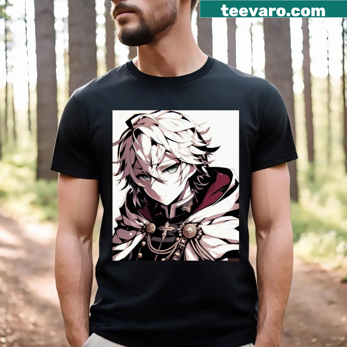 T-shirt featuring an anime character in a playful design — on a men's t-shirt