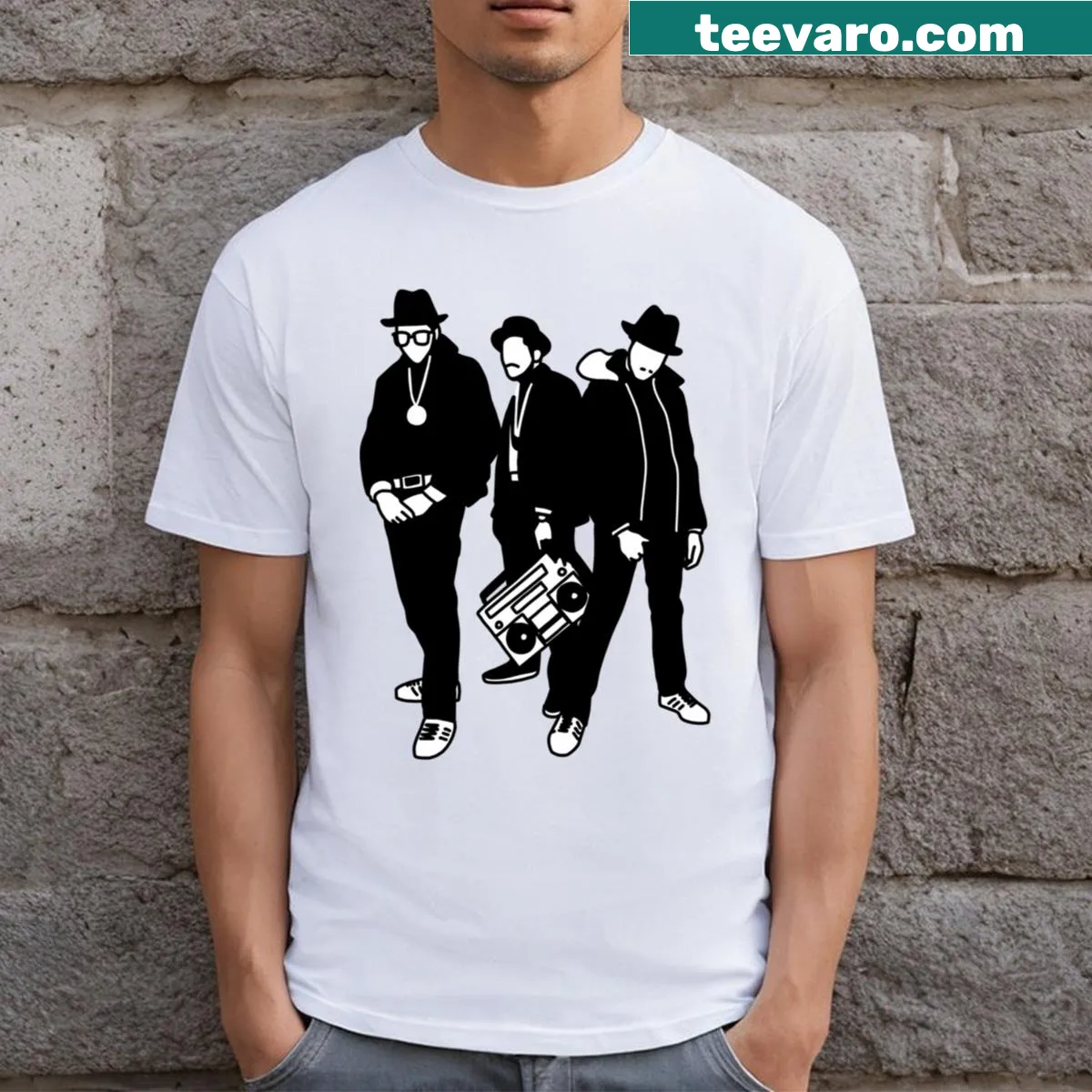 Old school boom box graphic on a T-shirt — on a men's t-shirt
