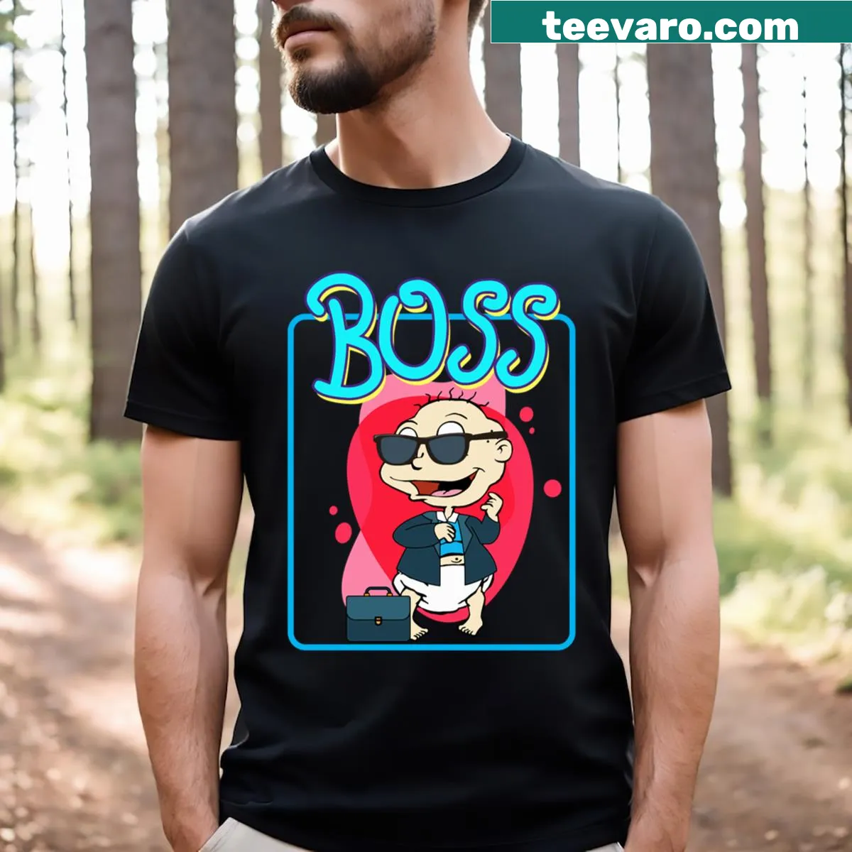 Cartoon Boss Baby graphic t-shirt designed for mothers — on a men's t-shirt