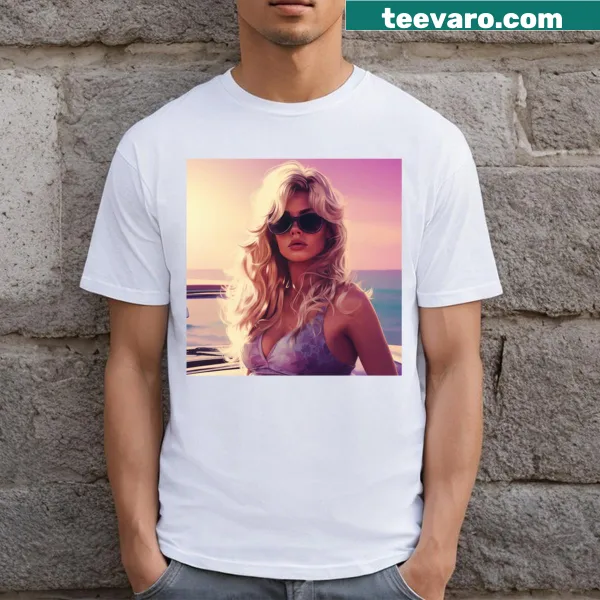 Cartoon Brigitte Bardot design inspired by GTA on a T-shirt