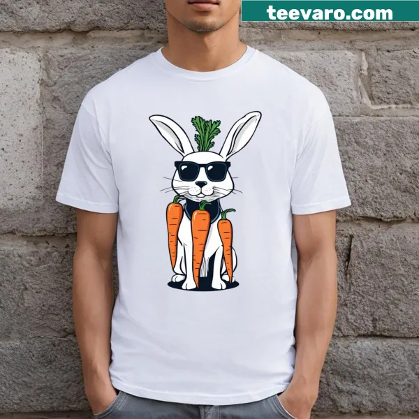 Cute bunny cartoon t-shirt with glasses and carrots