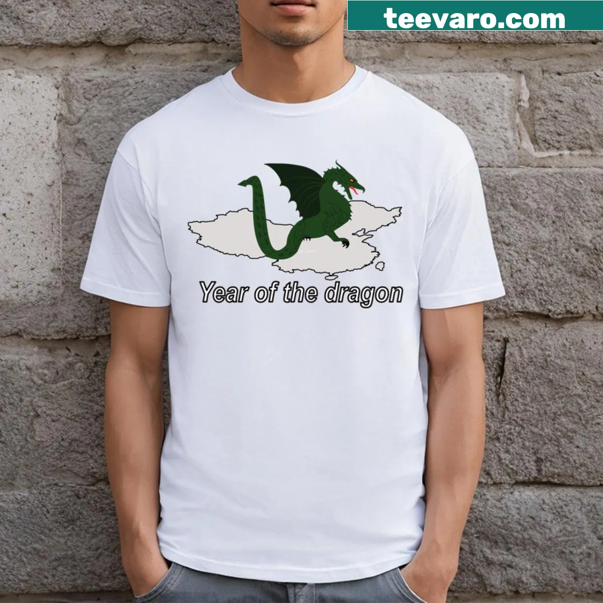 Festive T-shirt celebrating the Chinese New Year with a dragon illustration — on a men's t-shirt
