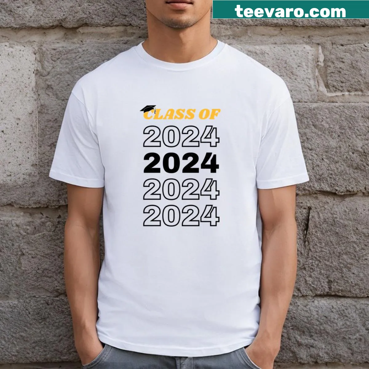 Class of 2024 graduation T-shirt with bold typography — on a men's t-shirt